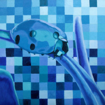 Painting titled "Blue Ladybug- carto…" by Guillaume Caron-Maus, Original Artwork, Oil