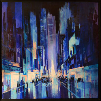 Картина под названием "Blue night in New Y…" - Guillaume Moisson, Подлинное произведение искусства, Акрил