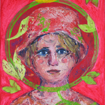 Painting titled "L'enfant au chapeau" by Guillaume Rist, Original Artwork, Acrylic Mounted on Wood Stretcher frame
