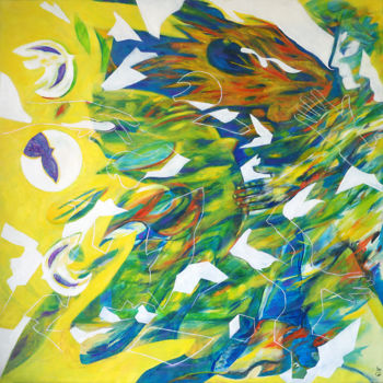 Painting titled "L'oiseau jaune" by Guillaume Rist, Original Artwork, Acrylic