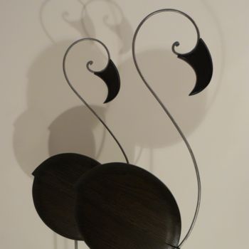 Sculpture titled "Les Flamants Noirs" by Guillemette Legros, Original Artwork, Wood