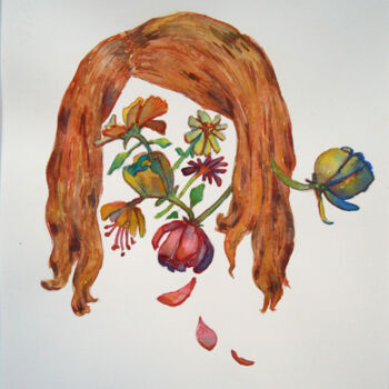 Painting titled "L'inconnue" by Guillemette Schlumberger, Original Artwork, Watercolor