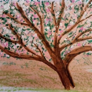 Peinture intitulée "Arbre en fleur" par Guillemette Hervieux, Œuvre d'art originale, Aquarelle