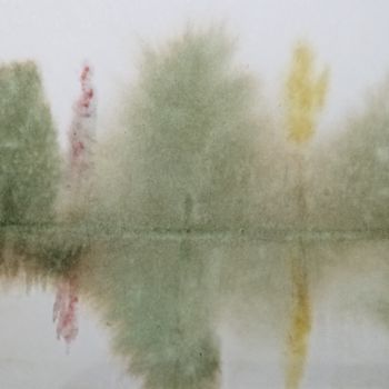 Pittura intitolato "brouillard sur le l…" da Guillemette Hervieux, Opera d'arte originale, Acquarello