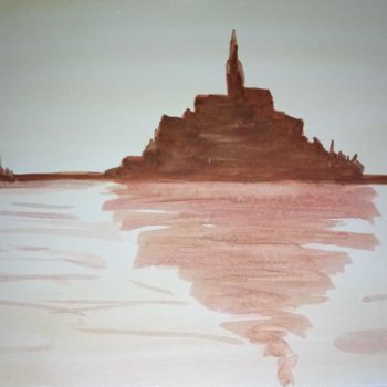 Картина под названием "Le Mont St Michel e…" - Guillemette Hervieux, Подлинное произведение искусства, Акварель