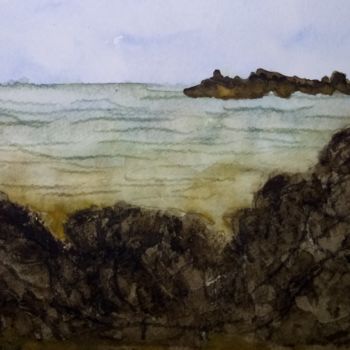 Painting titled "Paysage de mer" by Guillemette Hervieux, Original Artwork, Watercolor