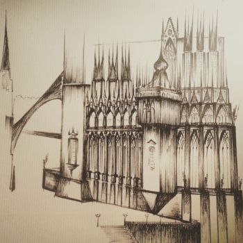 Drawing titled "Catedral de Santa C…" by Molons Sierra, Original Artwork, Ballpoint pen