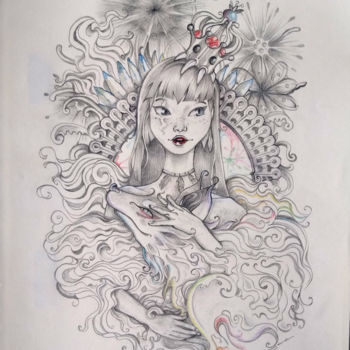 Drawing titled "dama-del-tatuaje.jpg" by Guillermo Aponte Celis, Original Artwork, Graphite