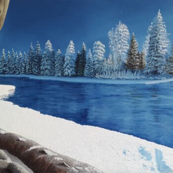 Peinture intitulée "Winter river" par Guillermo Marcer, Œuvre d'art originale, Huile
