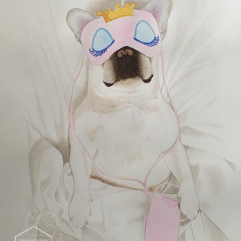 Картина под названием "French bulldog list…" - Karin Sarfati, Подлинное произведение искусства, Акварель