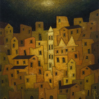 Painting titled "Moon Noght" by Gulage, Original Artwork