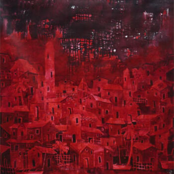 Painting titled "Village" by Gulage, Original Artwork