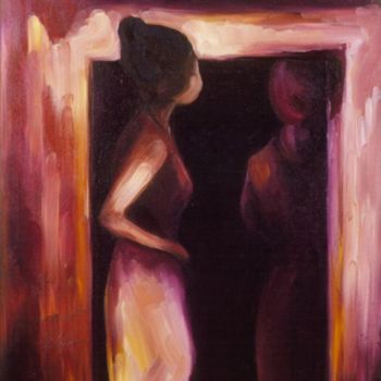 Painting titled "WOMAN AND MIRROR" by Gulgun Tuzun, Original Artwork, Oil