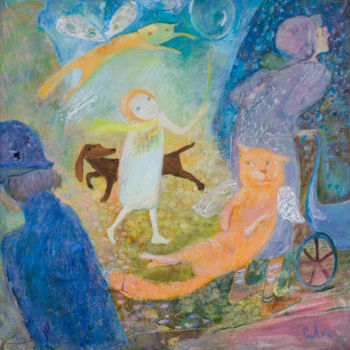 Картина под названием "Летающие Муры и мад…" - Гуля Кабилова, Подлинное произведение искусства