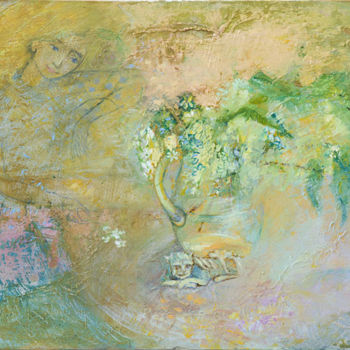 Pittura intitolato "Белая черемуха." da Gulia Kabilova, Opera d'arte originale
