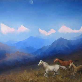 Pittura intitolato "Race-horses" da Roman Gumanyuk, Opera d'arte originale