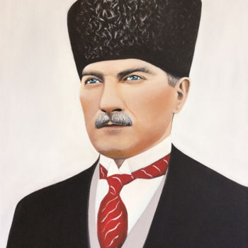 Painting titled "MUSTAFA KEMAL ATATÜ…" by Günay Aral, Original Artwork, Acrylic Mounted on Wood Stretcher frame