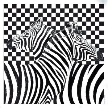 Dessin intitulée "Zebras" par Gunter Franke, Œuvre d'art originale, Marqueur