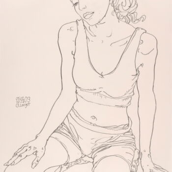 Zeichnungen mit dem Titel "Sitting Model" von Gunter Langer, Original-Kunstwerk, Bleistift