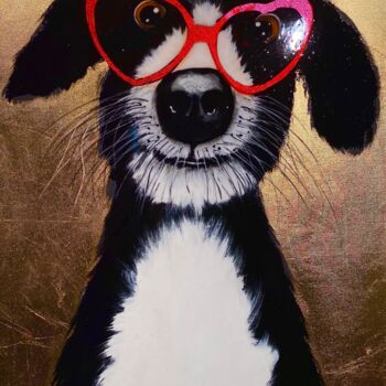 Schilderij getiteld "Crazy Dog in love" door Gunter Wenzel, Origineel Kunstwerk, Acryl