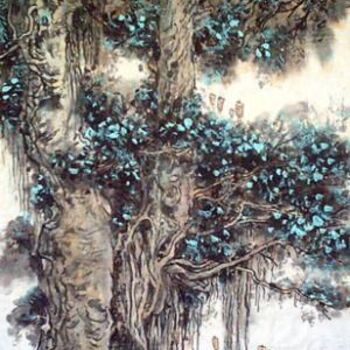 Painting titled "Le grand arbre" by Hanwen Guo, Original Artwork, Oil