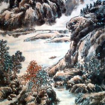 Ζωγραφική με τίτλο "Paysage" από Hanwen Guo, Αυθεντικά έργα τέχνης, Λάδι