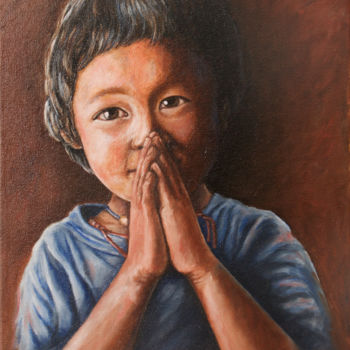 Painting titled "Greetings" by Sunil Magar, Original Artwork, Oil