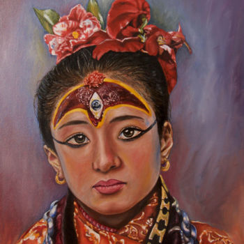 Painting titled "Kumari" by Sunil Magar, Original Artwork, Oil