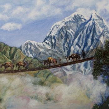 Painting titled "Mountain" by Sunil Magar, Original Artwork, Oil