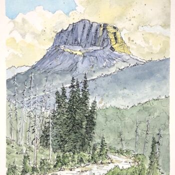 Painting titled "Wapta Mountain" by Gurvan Beubry, Original Artwork, Watercolor