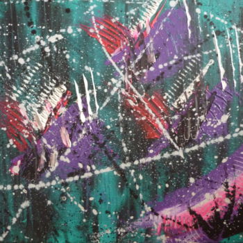 「Crazy Purple」というタイトルの絵画 Gurvanartによって, オリジナルのアートワーク, アクリル ウッドストレッチャーフレームにマウント