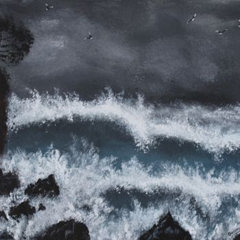 Painting titled "Seascape 1" by Gurvanart, Original Artwork, Acrylic Mounted on Wood Stretcher frame