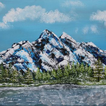 Painting titled "Montagnes bleue" by Gurvanart, Original Artwork, Acrylic Mounted on Wood Stretcher frame
