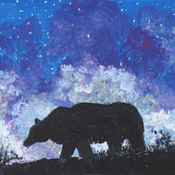 Painting titled "Bear night" by Gurvanart, Original Artwork, Acrylic Mounted on Wood Stretcher frame