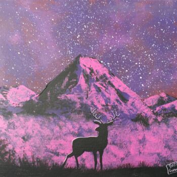 Painting titled "Wild stag 2" by Gurvanart, Original Artwork, Acrylic Mounted on Wood Stretcher frame