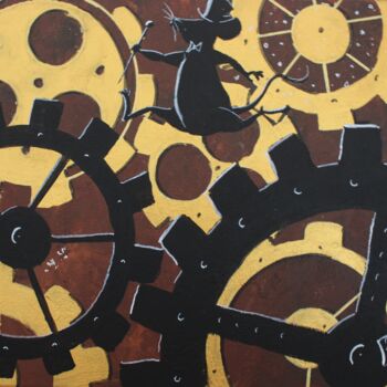 Peinture intitulée "Steam punk mouse 2" par Gurvanart, Œuvre d'art originale, Acrylique Monté sur Châssis en bois