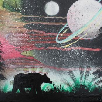 "Wild bear 7" başlıklı Tablo Gurvanart tarafından, Orijinal sanat, Akrilik Ahşap Sedye çerçevesi üzerine monte edilmiş