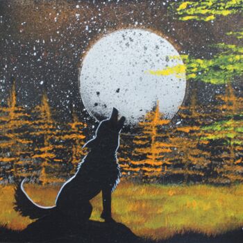 Painting titled "Wild wolf 4" by Gurvanart, Original Artwork, Acrylic Mounted on Wood Stretcher frame