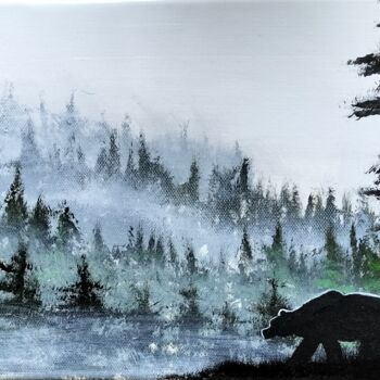 Painting titled "Wild bear 11" by Gurvanart, Original Artwork, Acrylic Mounted on Wood Stretcher frame