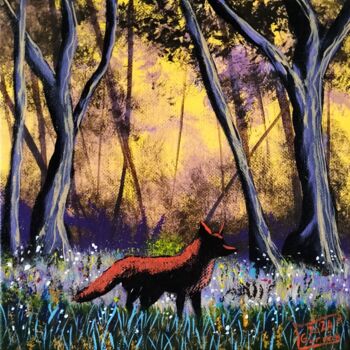 Painting titled "Wild redfox" by Gurvanart, Original Artwork, Acrylic Mounted on Wood Stretcher frame