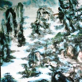 Ζωγραφική με τίτλο "中国山水诗意画——《送僧游山》the…" από Shaohua Gu, Αυθεντικά έργα τέχνης