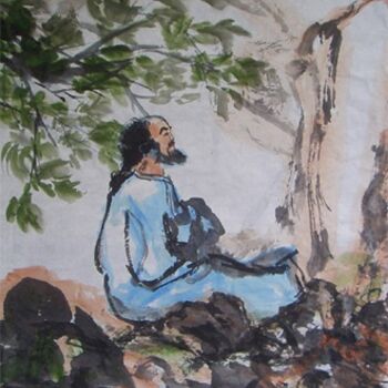 绘画 标题为“中国人物诗意画——《达摩》the pe…” 由Shaohua Gu, 原创艺术品