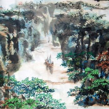 Pintura intitulada "Poetic Chinese land…" por Shaohua Gu, Obras de arte originais