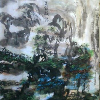 Pittura intitolato "Chinese landscape p…" da Shaohua Gu, Opera d'arte originale