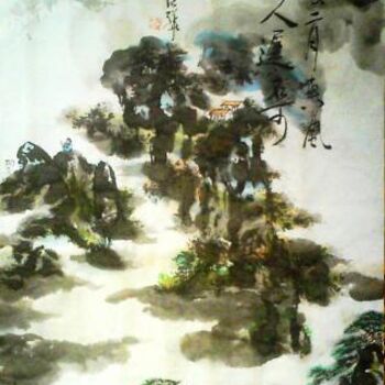 Painting titled "Poetic Chinese land…" by Shaohua Gu, Original Artwork, Oil