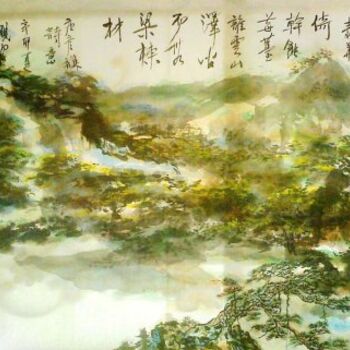 Pintura intitulada "Poetic Chinese land…" por Shaohua Gu, Obras de arte originais, Óleo