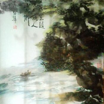 Pintura intitulada "Poetic Chinese land…" por Shaohua Gu, Obras de arte originais, Óleo