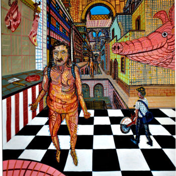 제목이 "DREAMS CITY AND PIGS"인 미술작품 Gustavo López Alvarado로, 원작, 기름