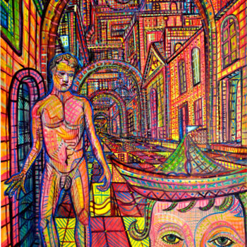 Pittura intitolato "DREAMS CITY III" da Gustavo López Alvarado, Opera d'arte originale, Olio Montato su Pannello di legno