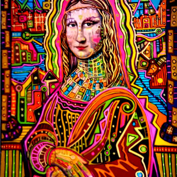 Painting titled "GIACONDO MORPHO2" by Gustavo López Alvarado, Original Artwork, Oil Mounted on Wood Panel
